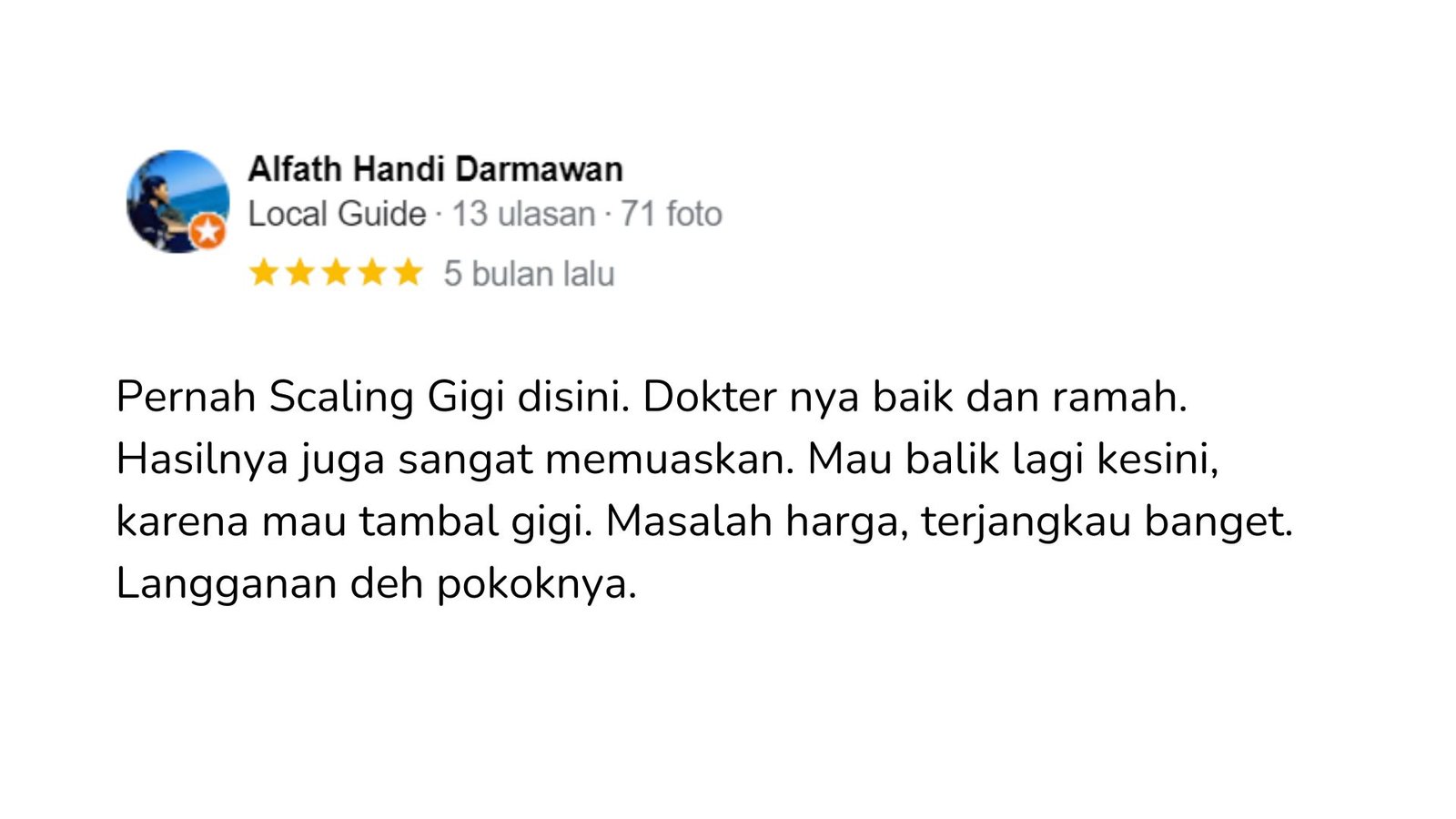 Ulasan tentang pelayanan klinik gigi Dental 21